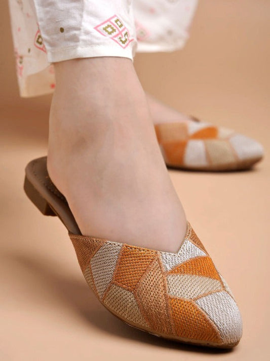 Women’s Patterned Mule Flats – Comfortable Slip-On Ethnic Casual Shoes